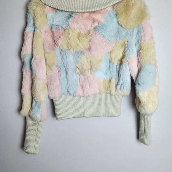 bebe rare rainbow multicolor rabbit fur coat sz S preppy Y2K lined - Picture 5 of 13